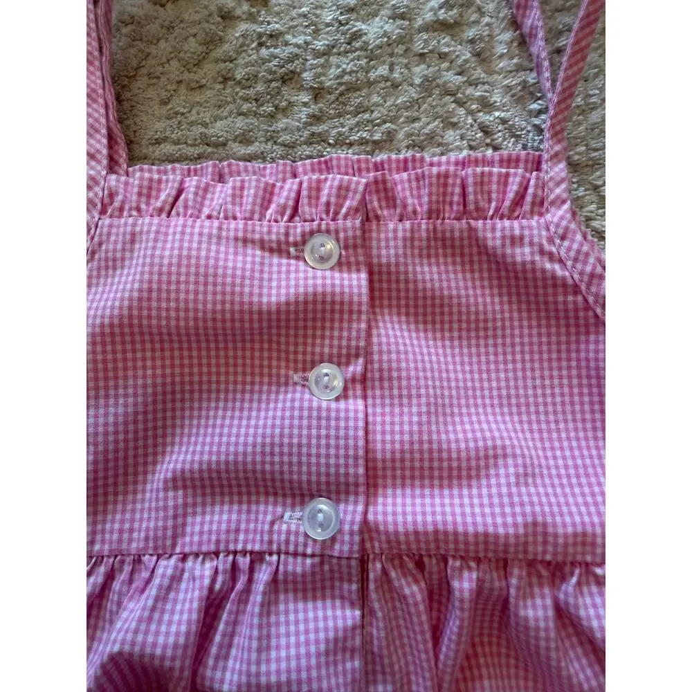 Stitchy Fish Baby Girl Pink Gingham Smocked Strawberry Bubble Romper Size 9M